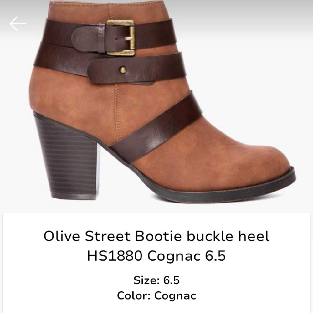 Olive street women’s heeled buckle booties cognac